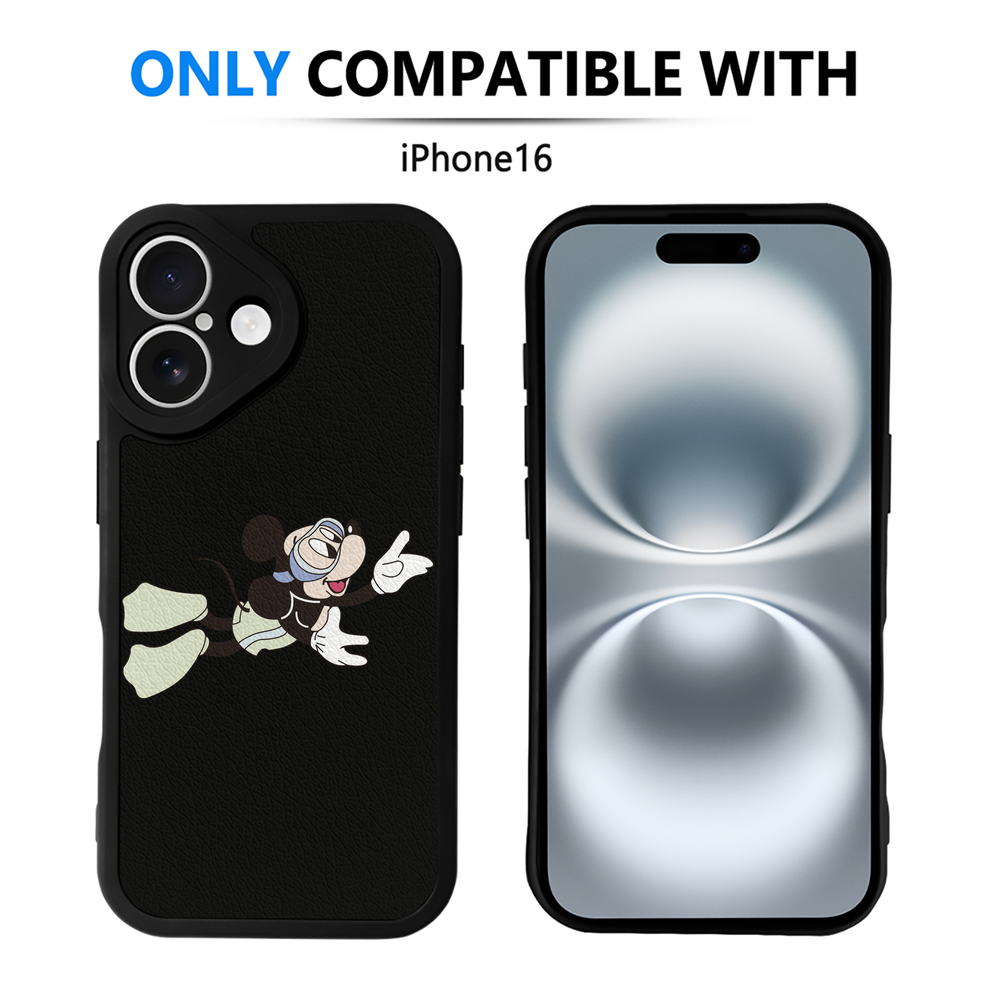 （画像用） ミッキーマウス Mickey Mouse 【iPhone 16シリーズ対応】シリコンスマホケース（レザー調） 材質：シリコン